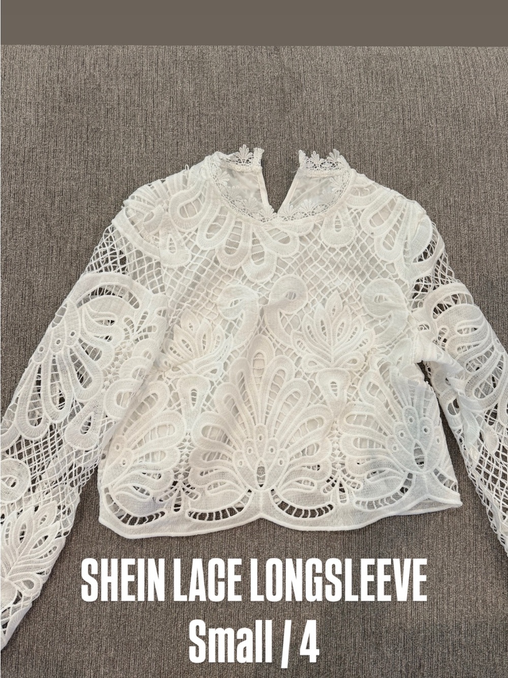 SHEIN White Lace Long Sleeve Crochet Top